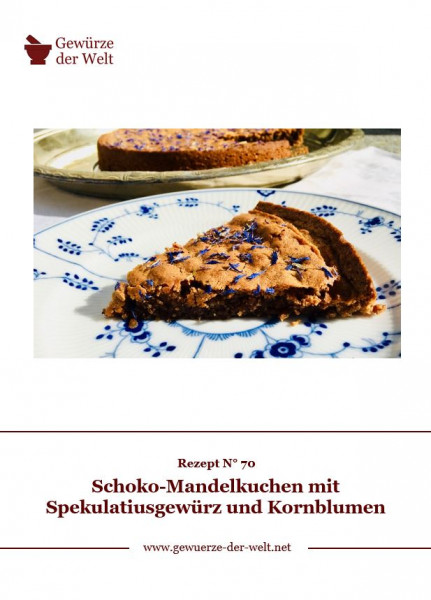 Rezeptkarte N°70 Schoko-Mandelkuchen mit Spekulatiusgewürz und Kornblumen