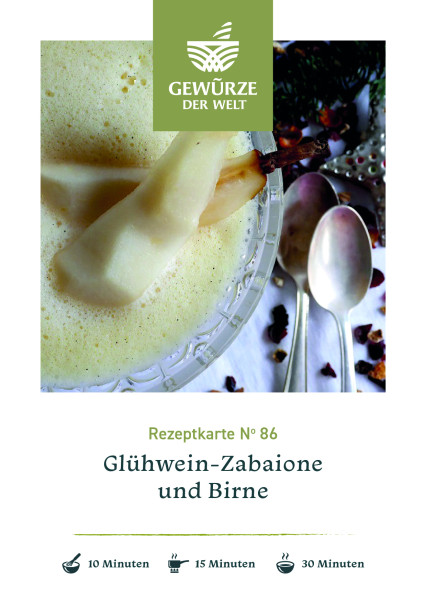 Rezeptkarte N°86 Glühwein Zabaione und Birne