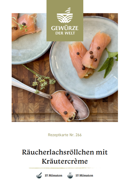 Rezeptkarte N°266 Räucherlachsröllchen mit Kräutercreme