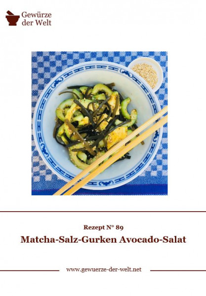Rezeptkarte N°89 Matcha-Salz-Gurken Avocado-Salat
