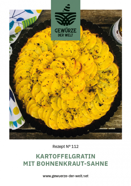 Rezeptkarte N°112 Kartoffelgratin mit Bohnenkraut-Sahne