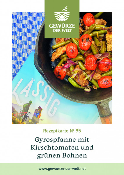 Rezeptkarte N°95 Gyrospfanne mit Kirschtomaten und grünen Bohnen