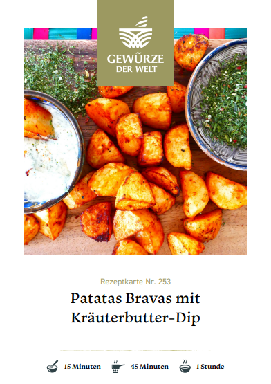 Rezeptkarte N°253 Patatas Bravas mit Kräuterbutter-Dip