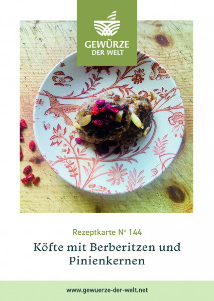 Rezeptkarte N°144 Hackfleischpralinen mit Berberitzen und Pinienkernen